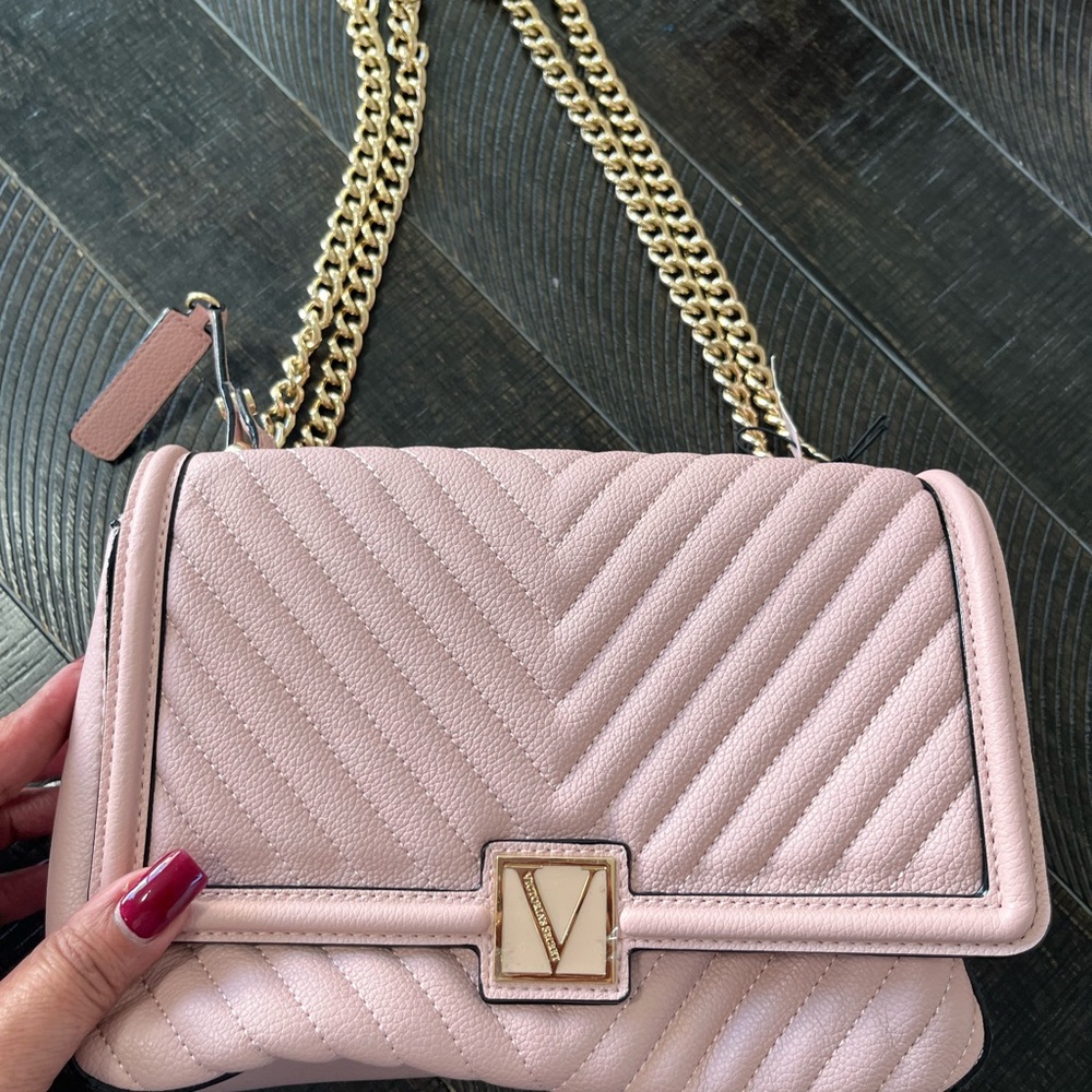 Victoria's Secret Blush Pink Quilted Crossbody with Gold Chain